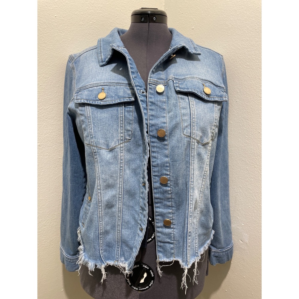 Liverpool Los Angeles Jean Jacket XL Petite Frayed Hem Denim Soft Chic